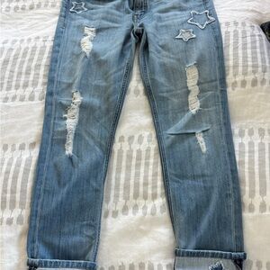Trendy Blue Distressed Ankle Jeans